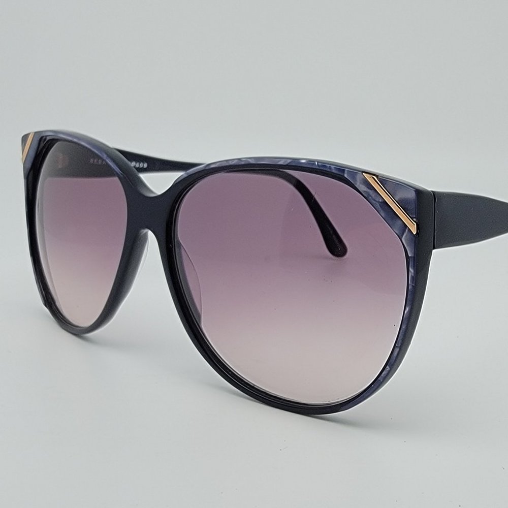 Sebastiano #600 Navy Marble Frame Purple Gradient Lens Vintage Sunglasses 62mm